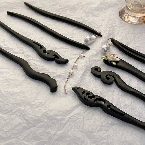 Vintage Chinese Style Black Wooden Flower Hairpin Jewelry Ha