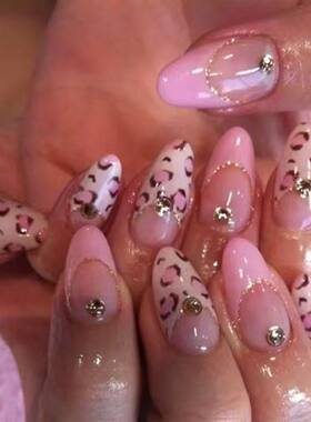 24pcs Pink Leopard Print Fake Nail Tips y2k Spicy Girls Fren