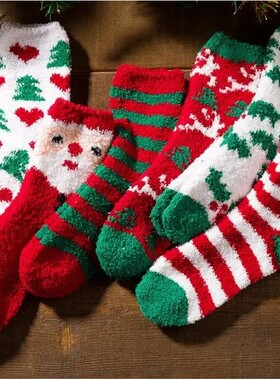 New Christmas Socks Coral Fleece Winter Plush Thickened Warm