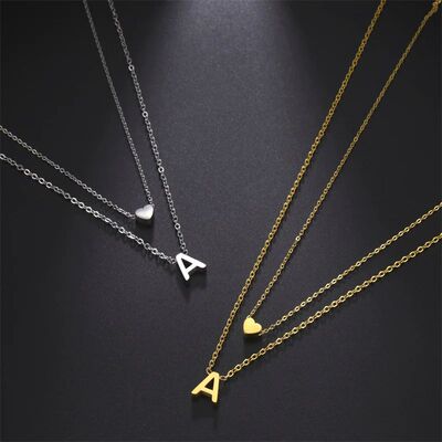 Fashion Tiny Heart Initial Necklace Gold Silver Color Multil