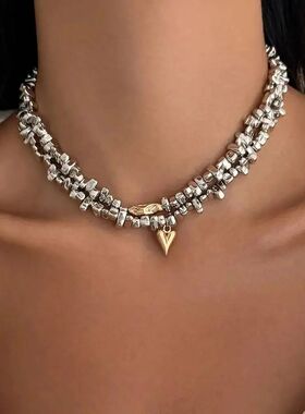 Salircon 2Pcs/set HipHop Irregular CCB Beads Chain Necklace