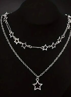 2pcs Set Y2K Personality Star Chain Five-pointed Star Pendan