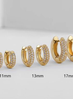 Gold Plated Huggie Earrings with CZ Zircon Thin Ear Hoops Ca