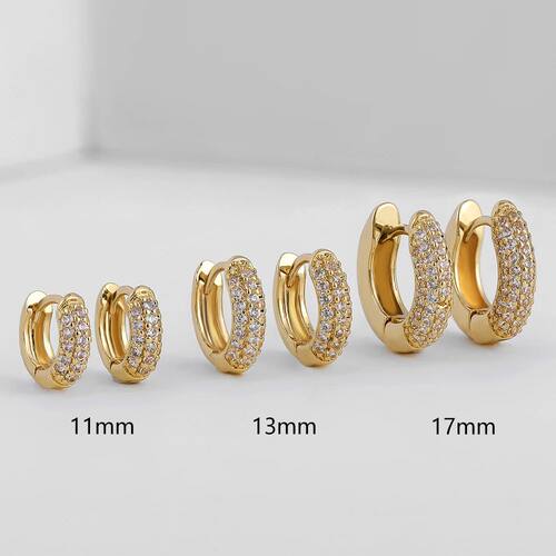 Gold Plated Huggie Earrings with CZ Zircon Thin Ear Hoops Ca