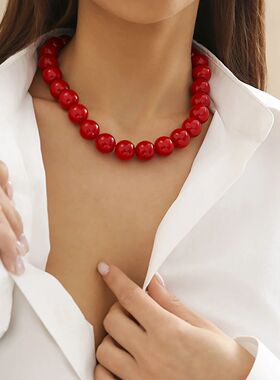 Salircon Gothic Simple Acrylic Red\\Black Big Ball Bead Chai