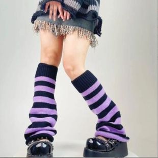 Women's Striped Leg Warmers Lolita Long Socks Knitted Leggin