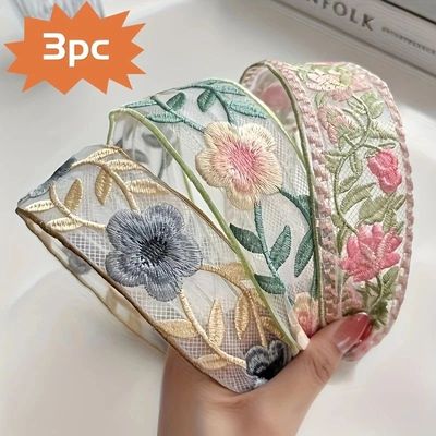 1/3pcs Elegant Chiffon Embroidery Flower Hairband – Sweet F