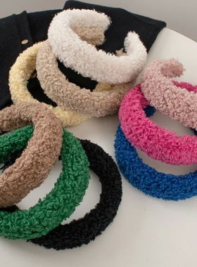 Fashion Warm Lamb Wool Hairbands 4cm Wide Solid Color Headba