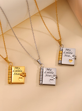 Titanium Steel Necklace Lettering Book Necklace Love Letter