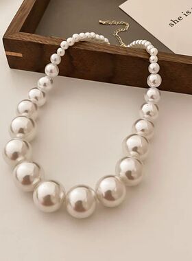 Elegant Big Imitation Pearl Necklace French Style Bow Choker