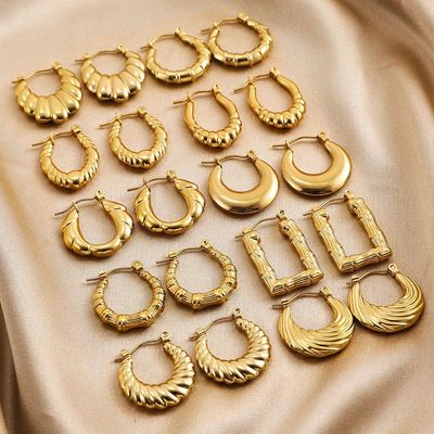 Vintage Gold Plated Stainless Steel Twisted Hoop Earrings fo