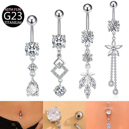Titanium Alloy Geometric Water Drop Flower Zircon Navel Ring