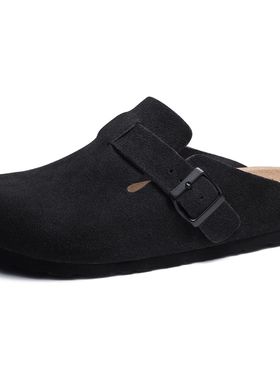 Comwarm Winter Cork Men Clogs Slippers Brand Cow Suede Clogs