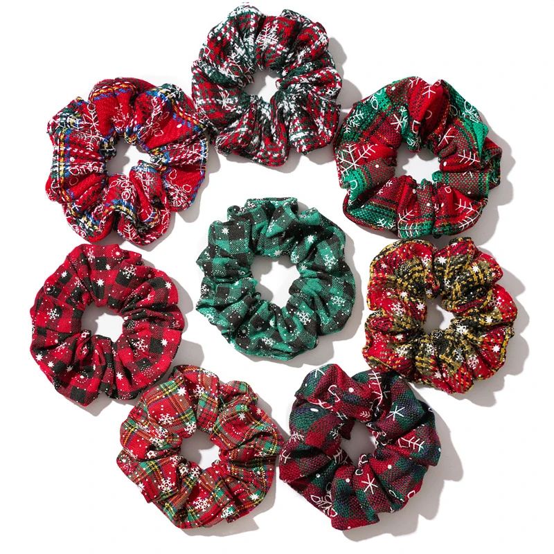 Knitted Christmas Scrunchie Headband Plaid Hair Scrunchies W