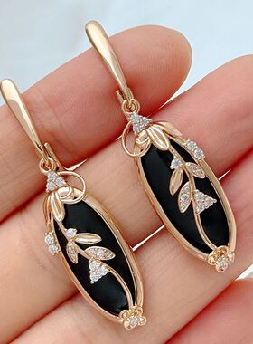 Kinel Hot Sparkling Black Natural Zircon Long Drop Earrings