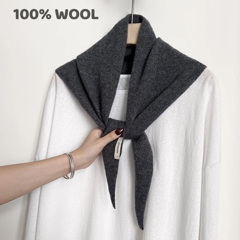 100% Wool Winter Scarf For Women Warm triangle Knit Scarves