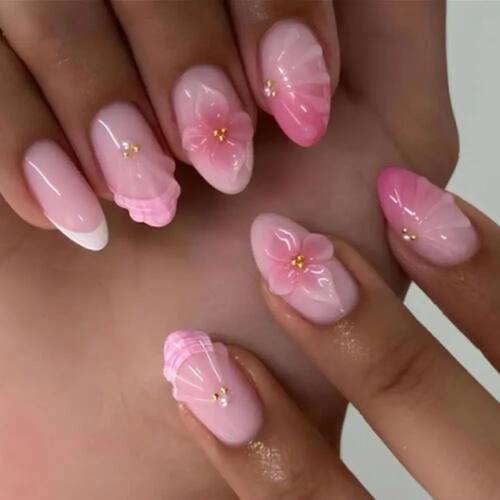 3D Water Ripple Flower Metal Bead Pearl Nail Art SummerAlmon