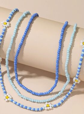 New Flower Necklace Pastoral Style Colorful Rice Beads Daisy