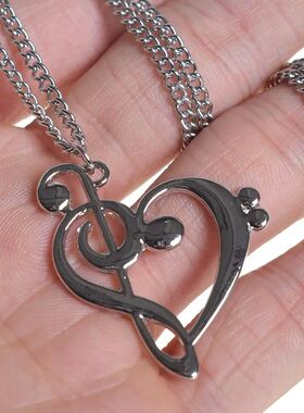 Music Note Heart Necklace of Treble and Bass Clef Women Infi
