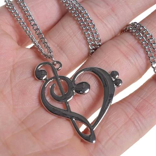 Music Note Heart Necklace of Treble and Bass Clef Women Infi