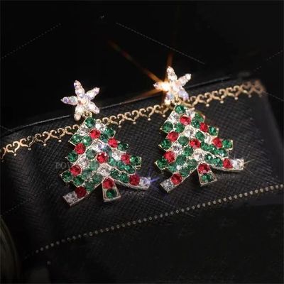 Sparkling Zircon Star Christmas Tree Earrings Snowflakes Soc