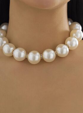 IngeSight.Z Luxury Large Pearls Rhinestone Ball Choker Neckl