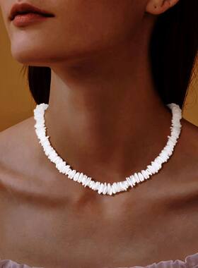 Bohemian Puka Shell Chain Necklace ,  Hawaiian Beach SeaShel