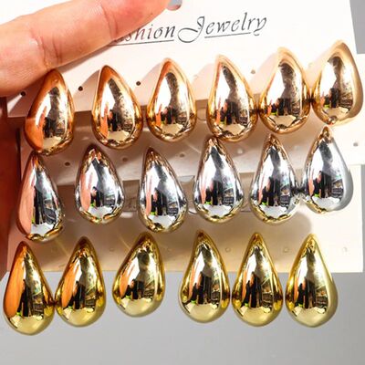 3 Pair/Set Chunky Gold Plated Waterdrop Hoop Earrings for Wo