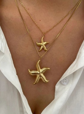 Peri'sbox 2 Sizes Gold Plated Starfish Pendant Necklace for