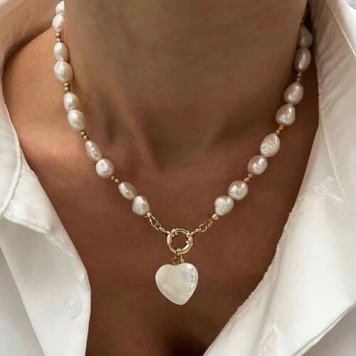Elegant Irregular Pearl Multi-layer Necklace Heart Pendant C