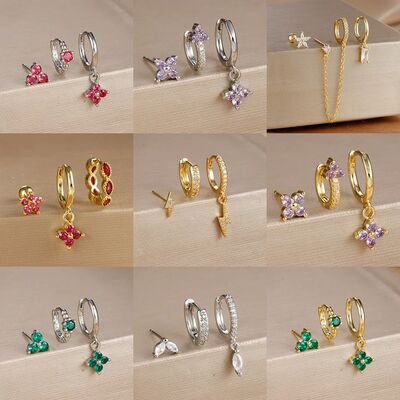 3PCS Gold Plated Lightning Flower Chain Drop Earrings Set fo