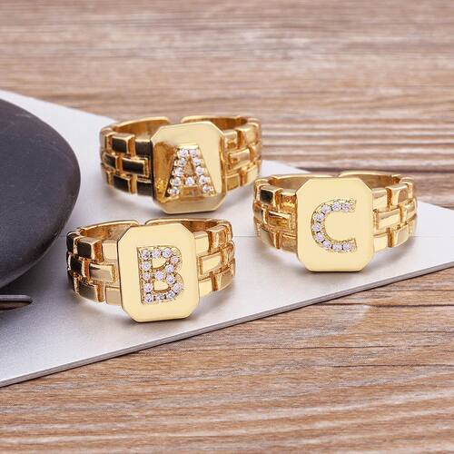 NewA-Z Letters Initial Alphabet Zircon Charm Opening Rings F