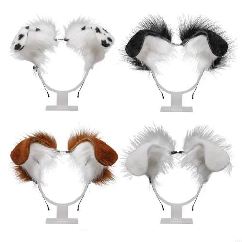 39BD Women Furry Animal Spot Dog Ears Headdress Plush Handma