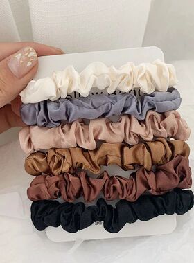 6Pcs/Set Woman Fashion Silk Satin Scrunchies Solid Color Hai