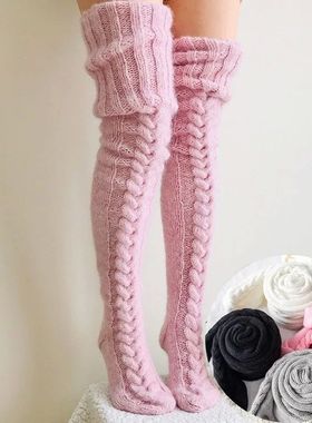 Knitted Knee-length Warmers Leg Socks Wool Foot Cover Solid