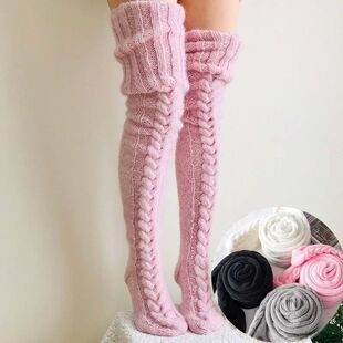 Knitted Knee-length Warmers Leg Socks Wool Foot Cover Solid