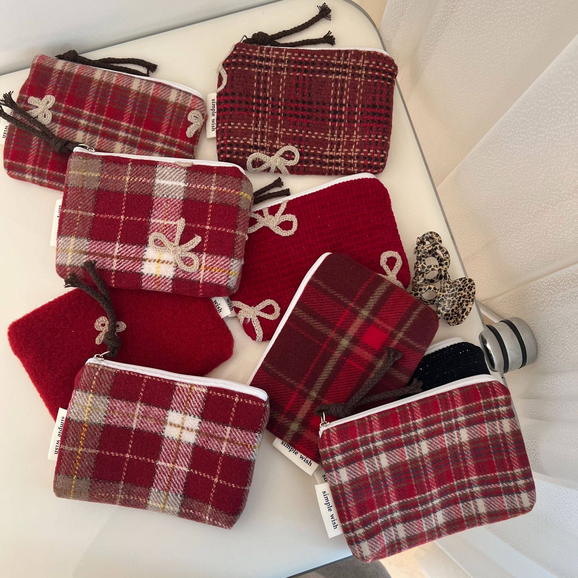 【君和布包】2026新年红毛呢格纹蝴蝶结刺绣零钱包,箱包皮具/热销女包/男包,手拿包,淘宝优惠券,粉丝福利购,淘宝优惠卷