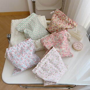 【君和布包】粉色系碎花抽绳束口棉布袋收纳小布包手机袋月事包