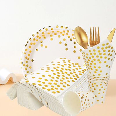 White gilding Theme Birthday Party Decorations Disposable Ta