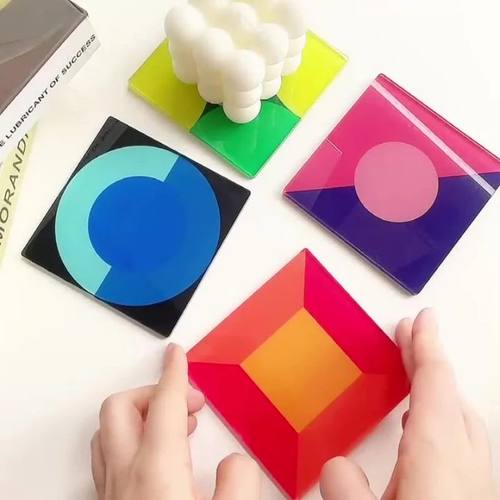 Simple Acrylic Square Coasters Geometric Pattern Cups Waterp
