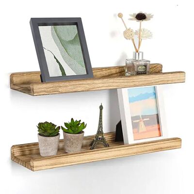 Wood Floating Shelves with Ledge Set of 2 Rustic Wall Mounte
