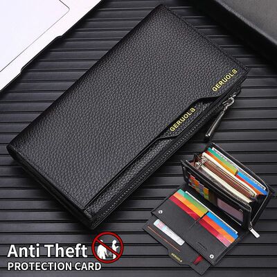 Men's Genuine Leather Long Wallet - Large Capacity, Multi-Ca