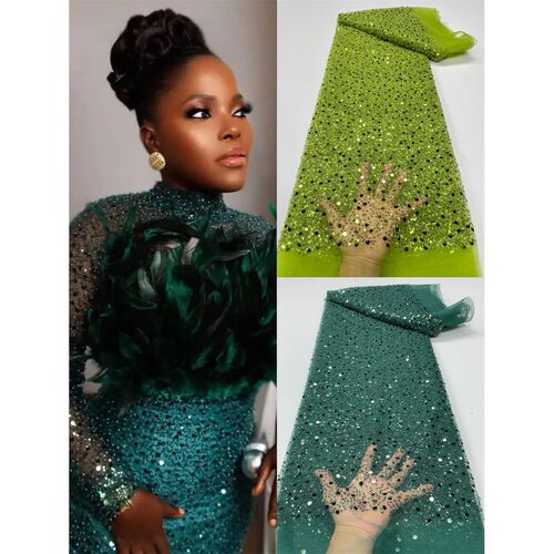 Lace Fabric With Sequin Nigerian Embroidery French Tulle Mes