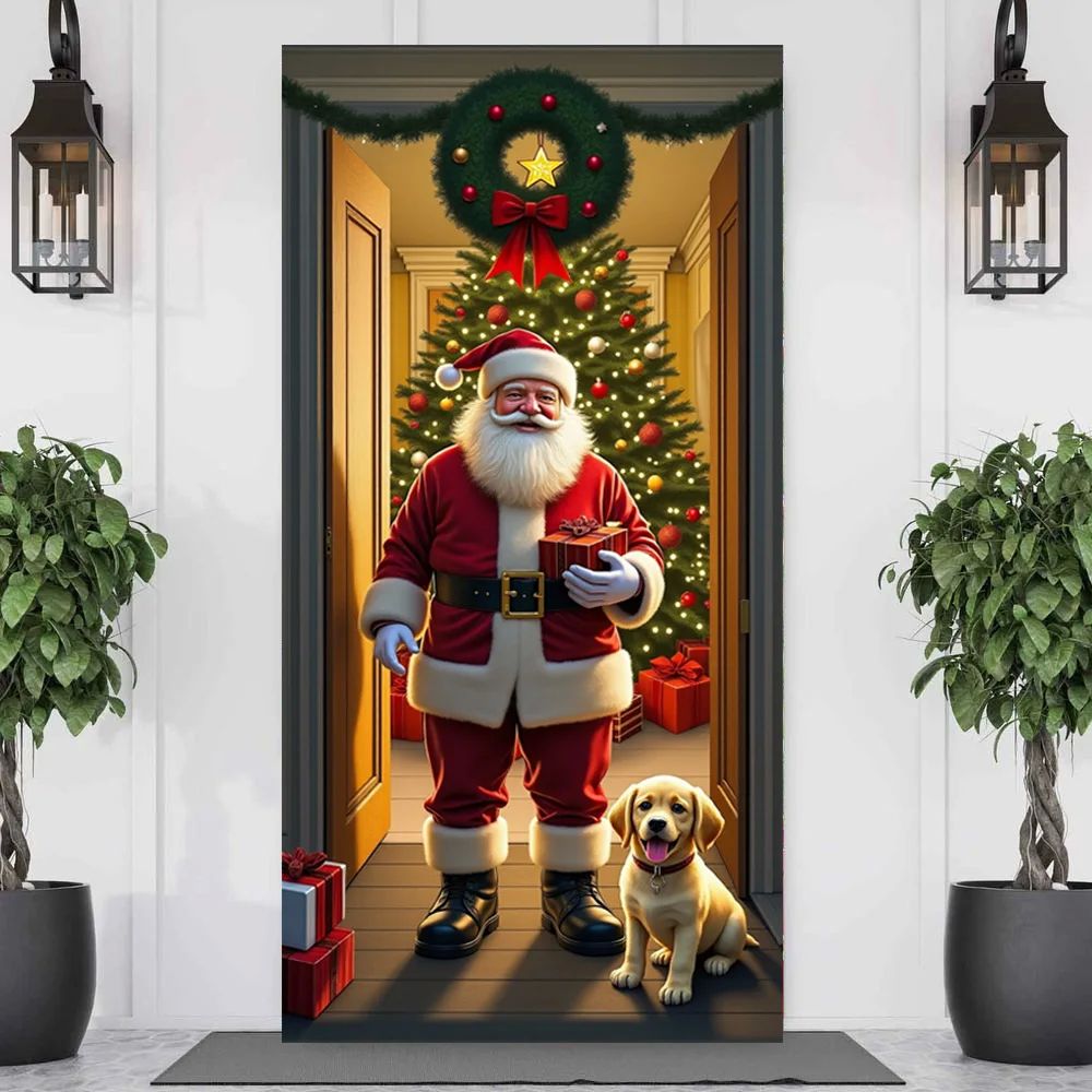 Santa Claus Christmas Tree Door Cover -185x90cm Festive Holi