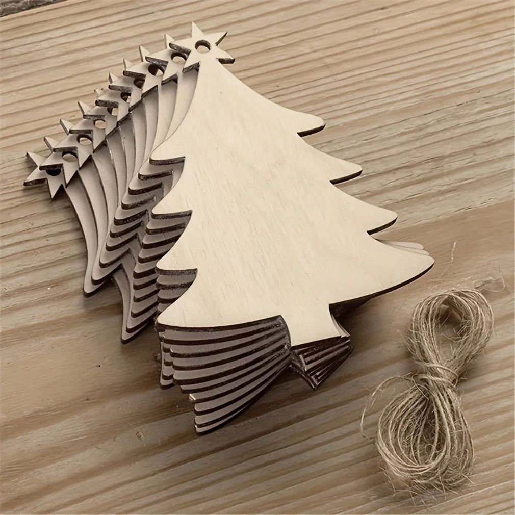 10Pcs Christmas Tree Shape Wooden Crafts Hanging Ornaments U