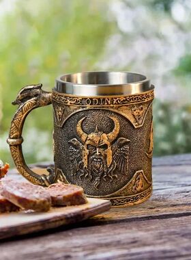 1pc, Medieval Viking Mug, 450ml/ 15.3oz Stainless Steel Coff