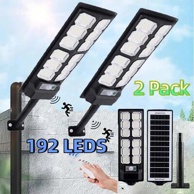 2-Pack Solar Street Lights Outdoor Waterproof 192LED Dusk to