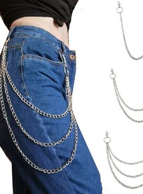 1/2/3 Layer Long Metal Belt Chain Rock Punk Hook Trousers Pa
