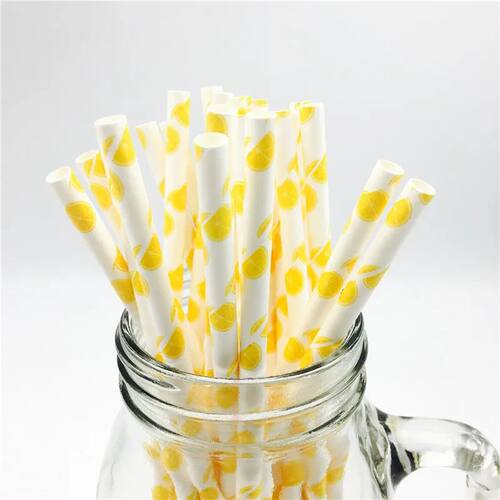 25pcs/lot Yellow Lemon Drinking Paper Straws Christmas Baby