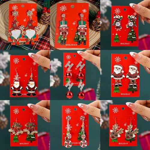 Christmas Drop Earrings For Women Shiny Rhinestone Santa Cla